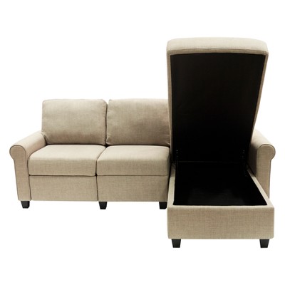 Beige Fabric Sectional Sofa with Storage and Recliner