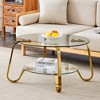Vynxaria Coffee Tables: Retro Minimalist Double-Layer Glass Table with Metal Frame - 4 of 4