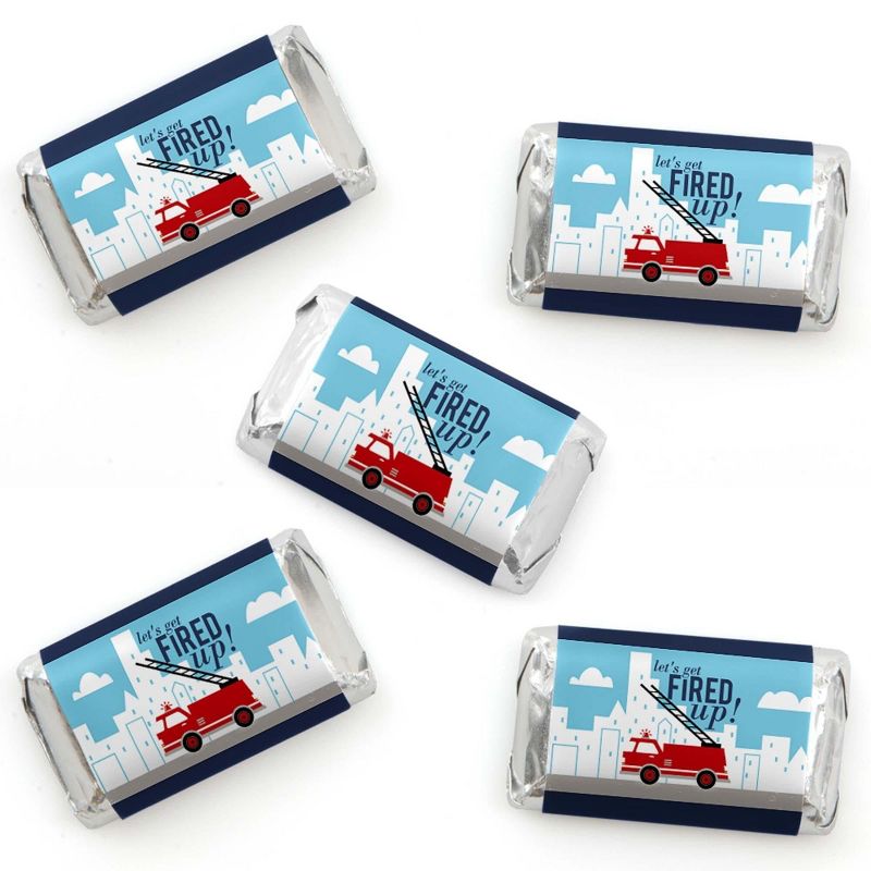 Big Dot of Happiness Fired Up Fire Truck - Mini Candy Bar Wrapper Stickers - Firefighter Firetruck Baby Shower or Birthday Party Small Favors - 40 Ct, 1 of 7