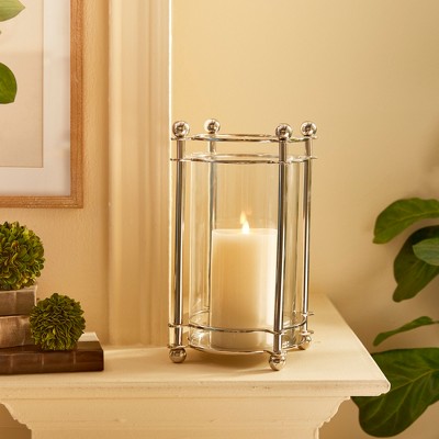 Lauren 14.5" Silver Chrome Aluminum & Glass Hurricane Candle Holder