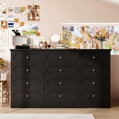 FUFU&GAGA Black 12 - Drawer Dresser Storage Cabinet Chest of Drawers: Smooth Operation and Organized Space