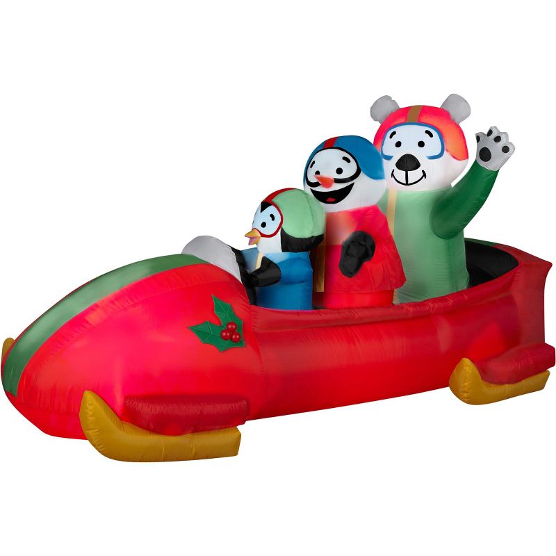 Gemmy Animated Christmas Airblown Inflatable Penguin with Snowman on Bobsled, 3.5 ft Tall, 1 of 3