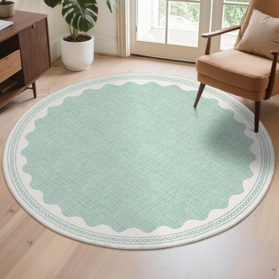 Modern Washable Area Rug for Living Room, Bordered Print Floor Rug with Non Slip Backing, Low Pile Stain Resistant Indoor Carpet for Bedroom