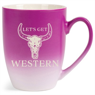 100 North Bull Skull 10 Ounce Pink and White Two Toned Ombre, Comfortably Fits Your Hands, Ceramic Tea Coffee Cup Mug, Let's Get Western