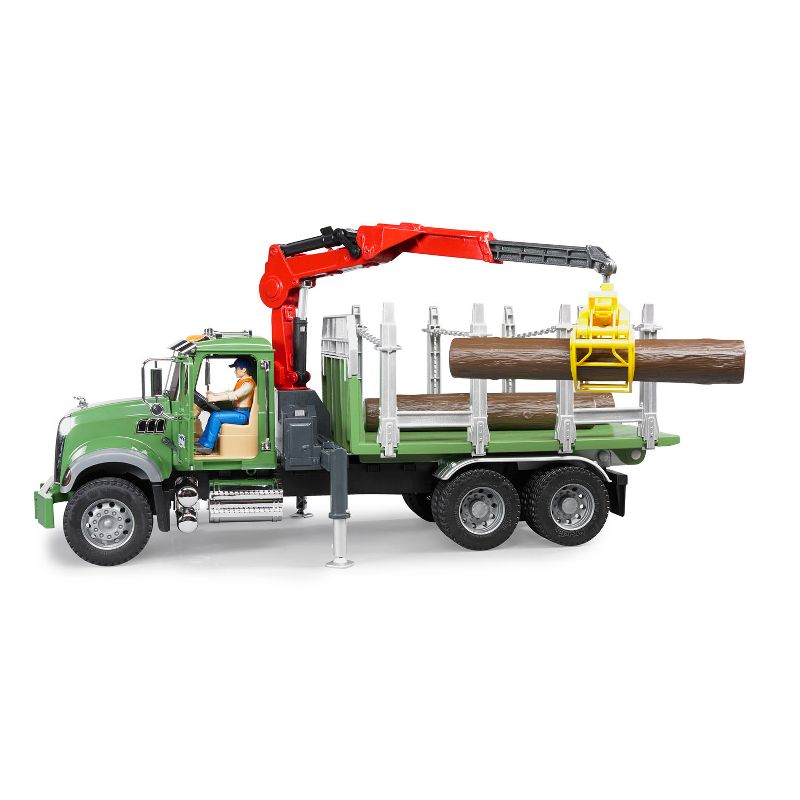 Bruder Mack Granite Timber Logging Truck with Loading Crane and 3 Tree Trunk Logs, 4 of 10