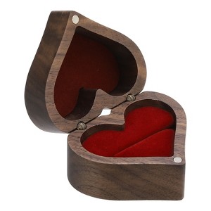 Unique Bargains Heart Shaped Wooden Ring Holder Boxes Jewelry Storage - 1 of 4
