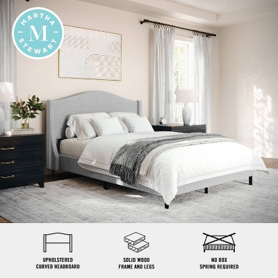Amelia Full Gray Upholstered Platform Bed with Curved Headboard