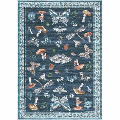 Washable Hallway Runner Rug, Modern Insect Floral Low Pile Kitchen Runner, Soft Non-Slip Stain-Resistant Carpet for Laundry or Bedroom