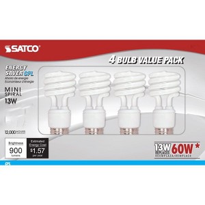 Satco 13 W T2 1.81 in. D X 4.13 in. L CFL Bulb Cool White Spiral 4100 K 4 pk - 1 of 1