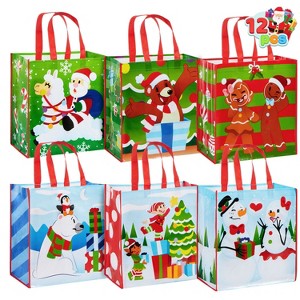 Joyfy 12 Pcs Christmas Large Gift Bags, Non-Woven Tote Bag with Handles for Present Wrapping Xmas Holiday Party Favors Reusable Grocery Bags - 1 of 4