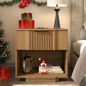 Brafabhome Curved Profile Fluted Nightstand w/ Charging Station, Modern Large Nightstands w/ Drawer, Bedside Table End Table for Bedroom Living Room - 1 of 4