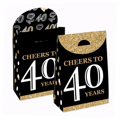 Big Dot of Happiness Adult 40th Birthday - Gold - Birthday Gift Favor Bags - Party Goodie Boxes - Set of 12