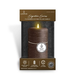LumiPur 3.5"x7" Signature Natural Glow Flickering Flameless LED Wax Pillar Candle Cocoa Brown - 1 of 4