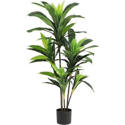 Artificial Dracaena Tree Faux Tree with Planter for Indoor Outdoor Fake Tall Floor Plant in Pot No Maintenance