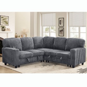 FONTOI L-Shaped Sectional Sofa Bed with Pull-Out Sleeper, Cup Holders and Storage Compartments for Living Room and Apartment, Grey, 81"*81"*33" - 1 of 4