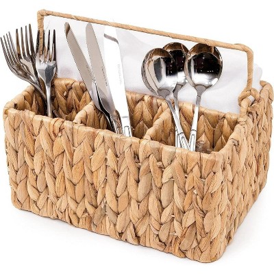 LunaLulinlk Wicker Flatware Organizer,Rectangular Basket Holder for Kitchen Table, Cabinet, Pantry - Utensil Caddy for Forks, Knives, Spoons