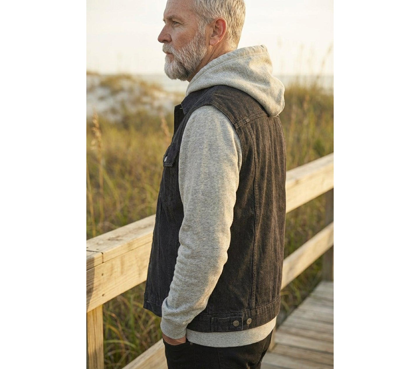 Liberty Blues by KingSize Denim Vest - 7XL, Black Denim — фото 4