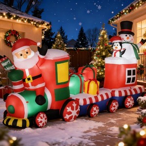 QingMoon Christmas Inflatable Train with Santa Claus, Snowman, Penguin, Gift Boxes, 8 FT Holiday Blow Up Decorations for Yard, Lawn, Garden and Party - 1 of 4