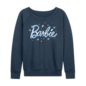 Women's - Barbie - Winter Snowflakes Lightweight French Terry Wide Neck Long Sleeve Shirt - 1 of 4