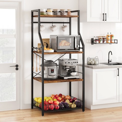 6-Tier Kitchen Bakers Rack, Utility Storage Shelf, Mini Fridge & Microwave  Oven Stand Table, Coffee Bar, Adjustable Kitchen Shelves Freestadning for