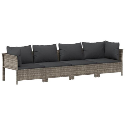 vidaXL Modern & Elegant 4-Piece Patio Lounge Set with Comfortable Cushions, Weather-Resistant Poly Rattan Material, Lightweight & Easy-Assembly, Gray
