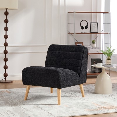 Modern Armless Accent Chair,24.4" Wide Chenille Upholstered Chair with Rubber Wood Legs for Living Room,Bedroom,Office-Baofuwish