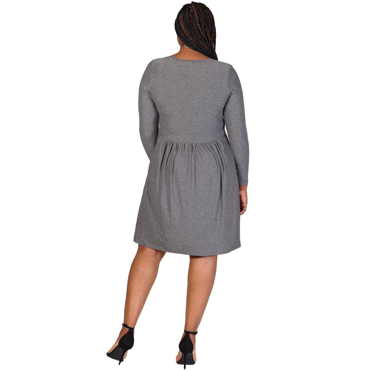 Plus Size Long Sleeve Babydoll Knee Length Dress - 24seven Comfort Apparel™ - thumbnail 8