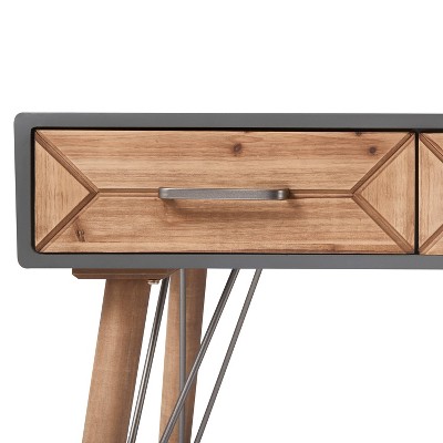 Contemporary Gray and Warm Brown Wood Desk Console with Storage