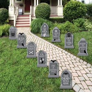 Big Dot of Happiness Creepy Cemetery - Lawn Decorations - Outdoor Spooky Halloween Tombstone Party Yard Decorations - 10 Piece - 1 of 4