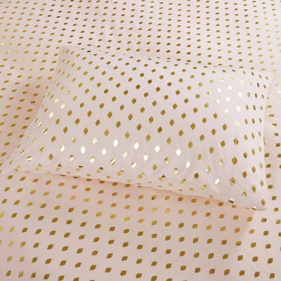 Blush and Gold Metallic Dot Queen Microfiber Sheet Set