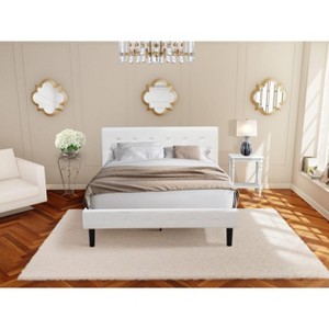 East West Furniture  2 Piece Bedroom Set - Button Tufted Queen Bed Frame - White Velvet Fabric Upholstered Headboard and an Urban Gray  Nightstand - 1 of 4