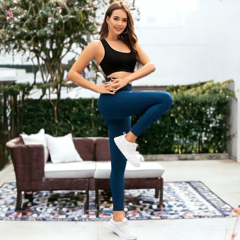 Anna-Kaci Women's High Waisted Yoga Pants Tummy Control Textured Honey Comb Leggings, 3 of 5