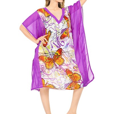 LA LEELA Women's Beachwear Swimsuit Coverups for Women Summer Swim Beach Cover Ups for Swimwear Women Bathing Suit Tunic Dress 2X-3X Purple, Butterfly