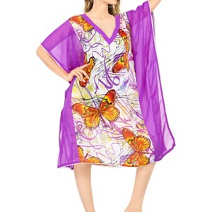 LA LEELA Women's Beachwear Swimsuit Coverups for Women Summer Swim Beach Cover Ups for Swimwear Women Bathing Suit Tunic Dress 2X-3X Purple, Butterfly - 1 of 4