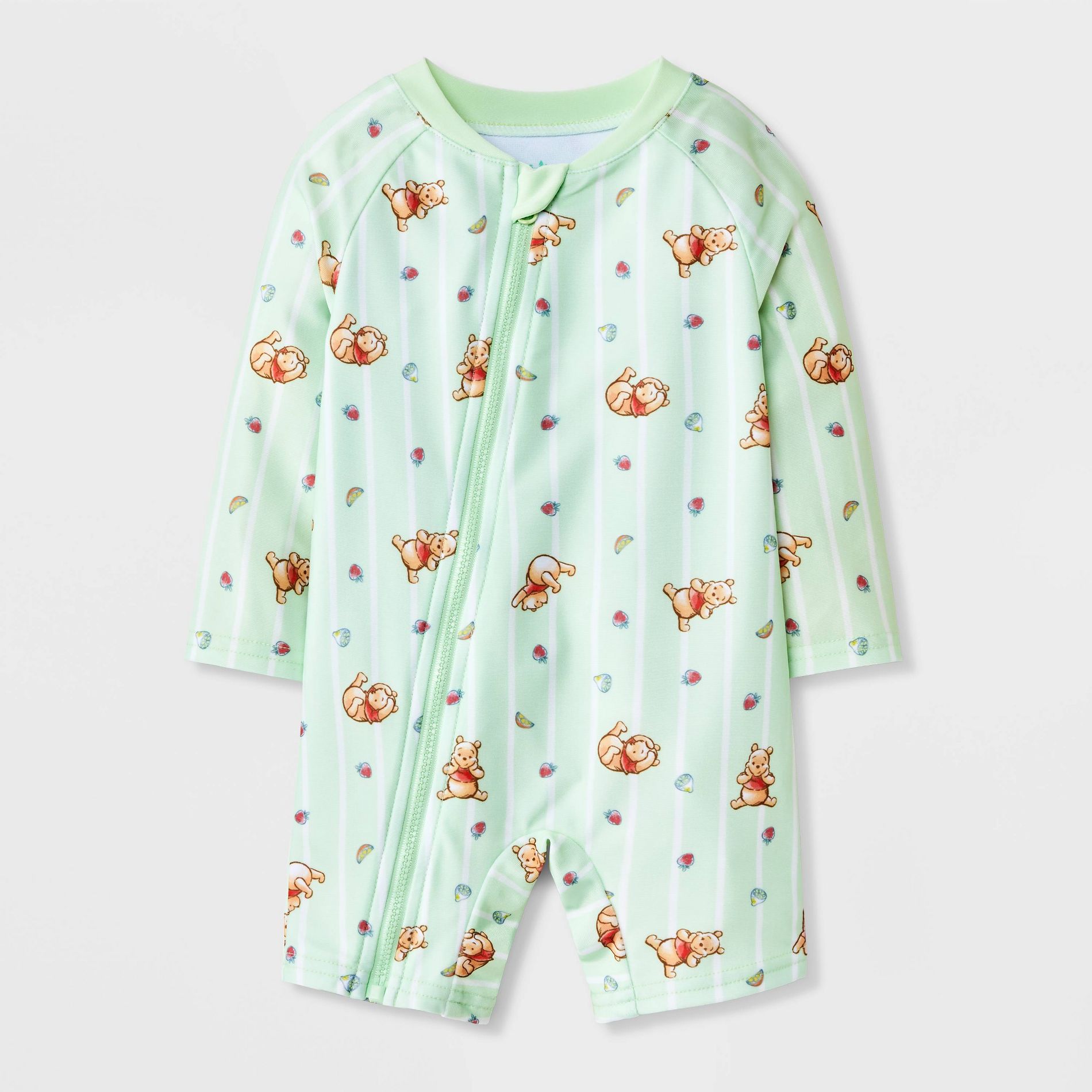 Disney Baby Boys' Winnie the Pooh Strawberry Striped 1pc Rash Guard Swimsuit - Light Green