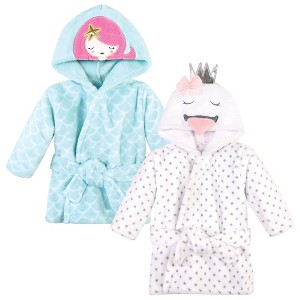 Hudson Baby Infant Girl 2Pc Plush Animal Face Bathrobe, Mermaid Swan, 0-9 Months - 1 of 3