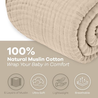 Sand Twin Muslin Cotton Throw Blanket, 90" x 66"