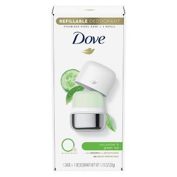 Dove Beauty 0% Aluminum Cucumber & Green Tea 48-Hour Refillable Deodorant Stick - 1 Stainless Steel Case + 1 Refill - 1.13oz/2pk