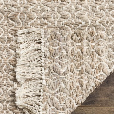 Ivory and Beige Geometric Flat Woven Cotton Area Rug 4' x 6'