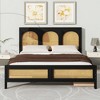 Queen Size Wood Storage Platform Bed with 2 Drawers, Rattan Headboard and Footboard - 3 of 4