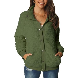 Seta T Women's Fluffy Fleece Two Pockets Long Sleeve Button Front Closure Casual Jacket - 1 of 4