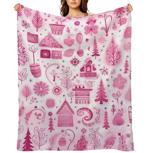 FIONECA Whimsical Pink Christmas Pattern Blanket with Cottage Tree and Ornament Design Cozy Soft Holiday Throw Blanket 30x40 inches - 1 of 1