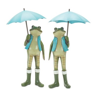 Melrose Garden Frog Statue with Umbrella (Set of 2)