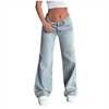 Clotth Women's Low Rise Baggy Wide Leg Jeans - Casual Relaxed Fit Denim Pants with Pockets, Button and Zipper Closure, Wide-leg Trousers, Blue - 2 of 4