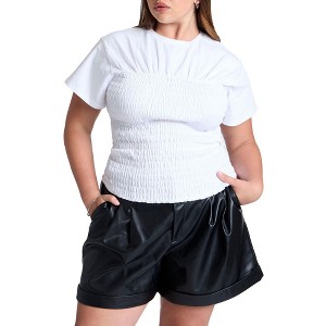 ELOQUII Women's Plus Size Short Sleeve Smocked Tee - 1 of 4