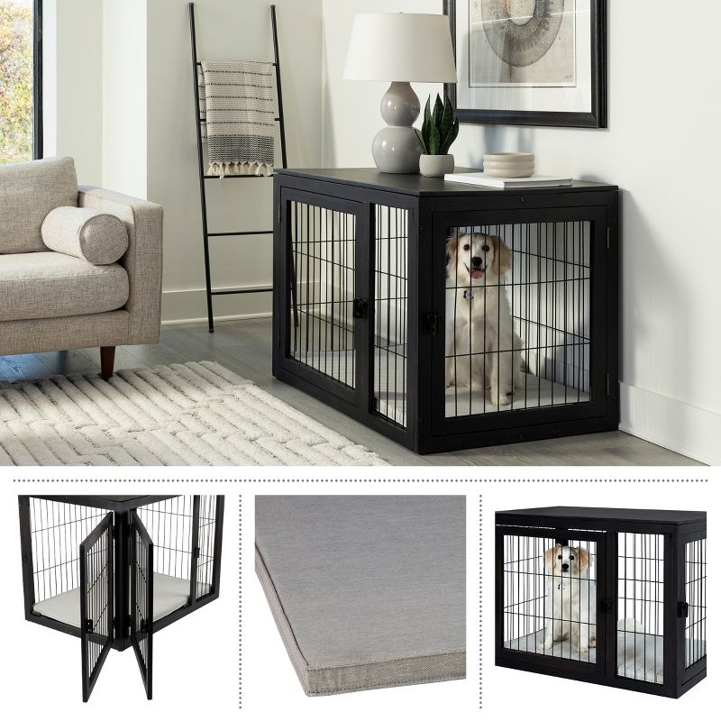 Pet Adobe Furniture-Style Dog Crate, Black, 3 of 9