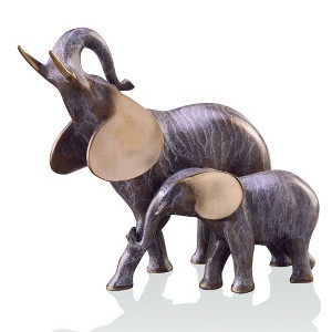 SPI Home Elephant Mama and Baby Sculpture – 7.5" Solid Brass Wildlife Figurine for Safari Nursery or Nature-Themed Shelf Decor - 1 of 3