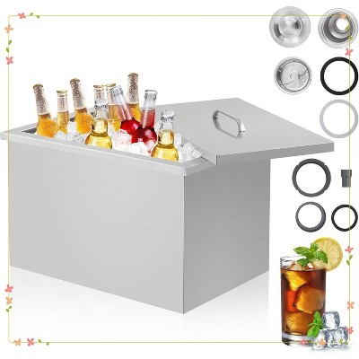 Garvee Drop-in Ice Chest - 17" W x 23" D x 12" H Stainless Steel Ice Cooler with Hinged Cover, Perfect for BBQ Islands