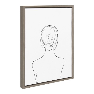 Minimalist Woman Line Art Print on Canvas with Gray Frame, 18x24
