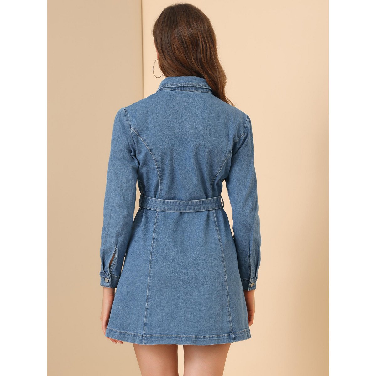 Женские платья INSPIRE CHIC Women's Belted Turn Down Collar Button Down Denim Dress X-Large Light Blue — фото 5